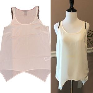 H&M BEADED ACCENT SHOULDER OFF WHITE TANK